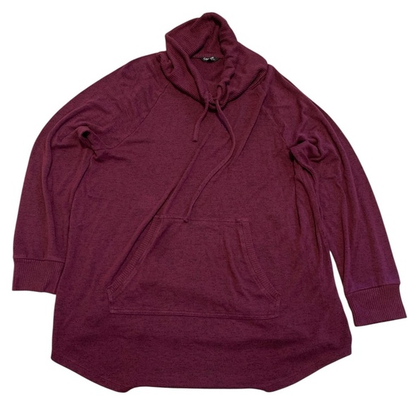 💜 George Cowl Neck Tunic Sweater with Kangaroo Pocket - Burgundy/Maroon 1X - Picture 1 of 5